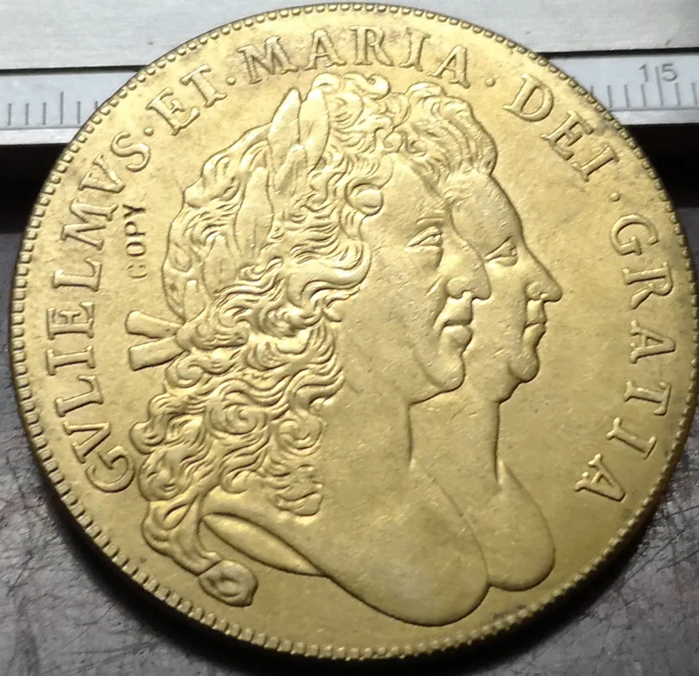 1691 Англия 5 гиней-William& Mary. 9999 чистый позолоченный Имитация монеты