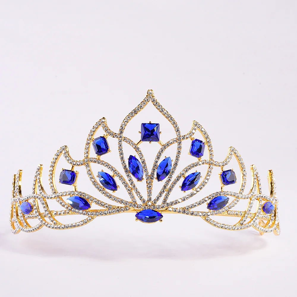 

Red Blue Crystal Princess Hair Tiaras Bridal Headpiece Women Rhinestone Crown Hair Ornaments Wedding Hair Jewelry Accessories