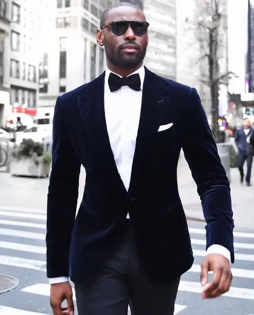 New Arrivals Dark Blue Velvet Mens Suits Groom Tuxedos Groomsmen New Arrivals Dark Blue Velvet Mens Suits Groom Tuxedos Groomsmen Wedding Party Dinner Best Man