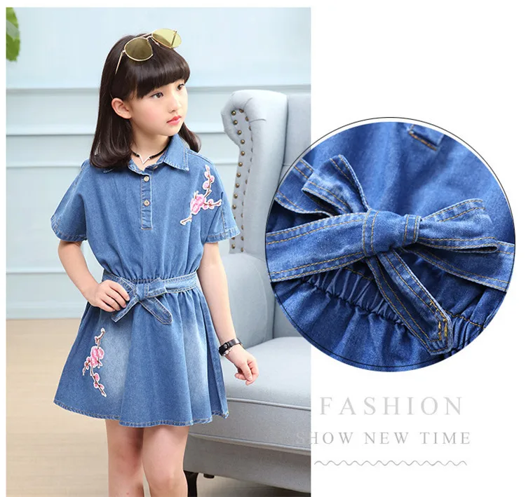 3-12 y 2019 girls denim dress summer batwing sleeve girl dress child clothes floral jeans dresses for girls 12 years old (8)