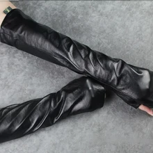Женские модные длинные перчатки из овечьей кожи, теплые зимние перчатки из искусственной кожи, корейские Удлиненные перчатки