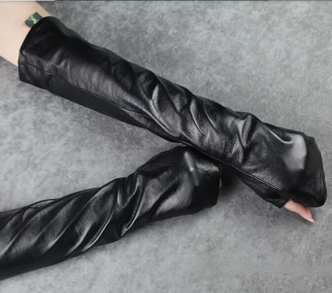 女性ファッションロングシープスキン手袋ハーフフィンガーpuアームウォーマー冬の手袋韓国長く Arm Warmers Arm Warmer Gloveswinter Arm Warmers Aliexpress