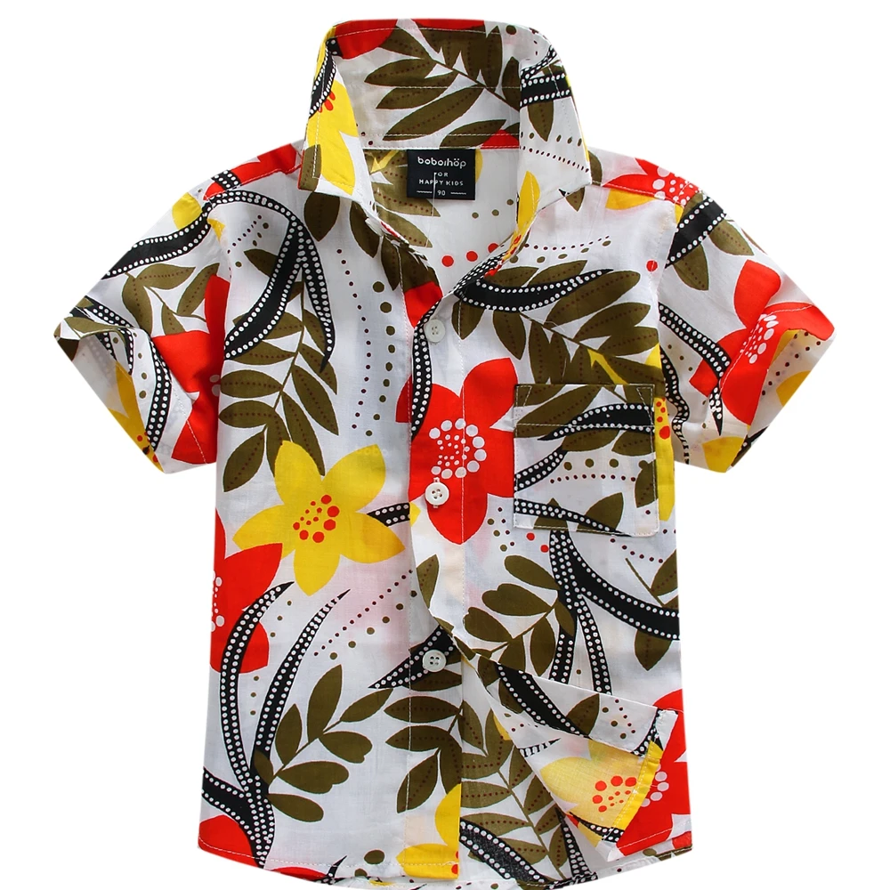 Новое поступление, хлопок, рубашка с цветочным принтом, гавайская рубашка, рубашка aloha для мальчиков, T1550