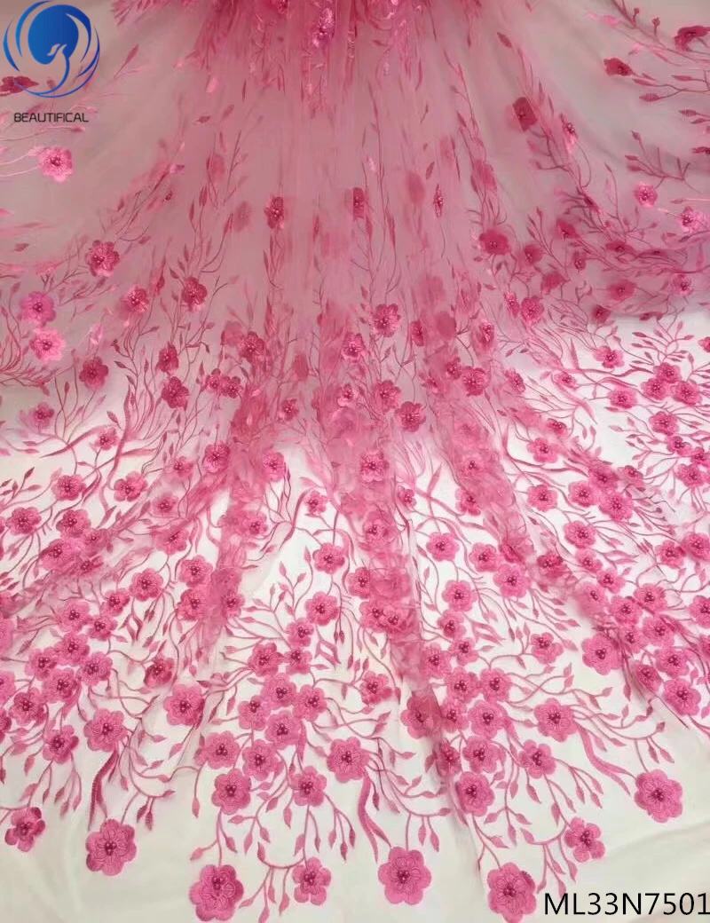 

BEAUTIFICAL lace fabric embroidered lace fabric pink african net lace fabric with beads high quality 5 yards/lot online ML33N75