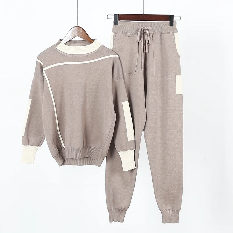 

Amolapha Women Knitted Sweaters Pants 2PCS Track Suits Woman Casual Knitted Trousers+Jumper Tops Clothing Sets Vestidos