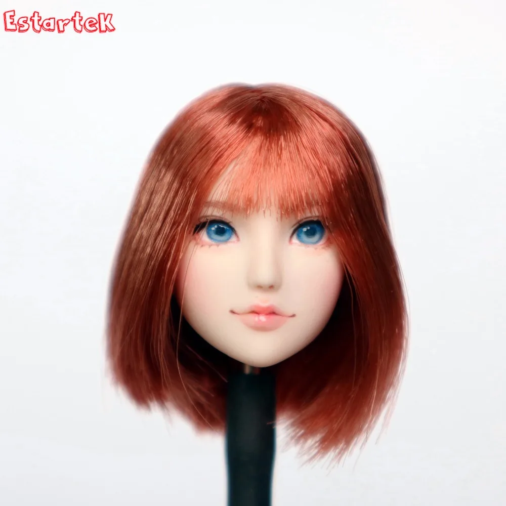 

Estartek KE063 Hand Makeup Customized 1/6 Obitsu Red Short Hair Beauty Head Sculpt for Phicen UD ND LD Action Figure DIY