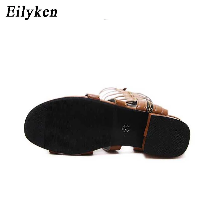 Eilyken/летние женские сандалии-гладиаторы; сандалии до колена с открытым носком; плоские повседневные босоножки на молнии; Размеры 35-40