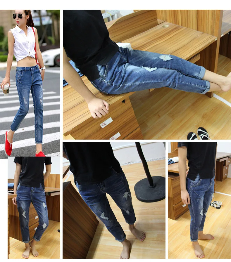 New fashion ripped jeans for women korean high waist boyfriend jeans for women blue straight plus size jeans New fashion ripped jeans for women korean high waist boyfriend jeans for women blue straight plus size jeans