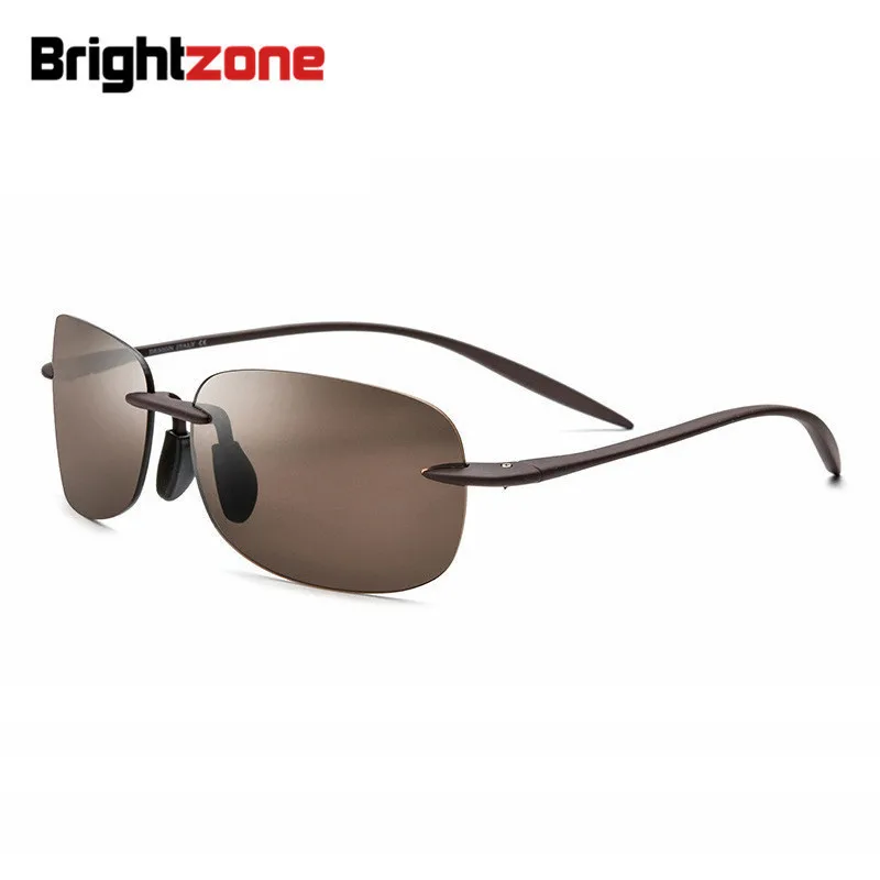 Brightzone New TR90 Rimless Polarized Designer Clear Sunglasses Male Pilots Men Luxury Brand Light Fishing Sun Glasses UV400