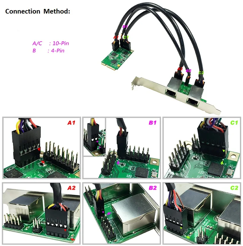 IOCREST мини-pci-express двойной гигабитный ethernet контроллер карты RTL8111 чипов 2 порт rj45 lan 10/100/1000 Мбит/с nic сетевой карты