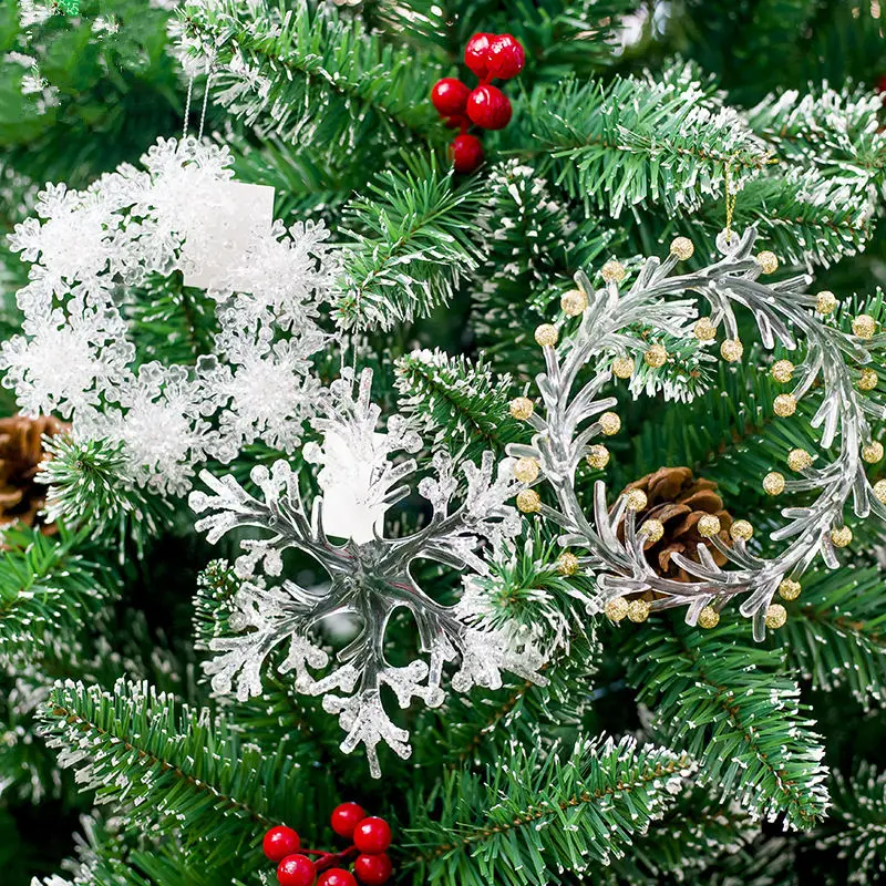 1 шт. Рождественский акриловый орнамент подвеска прозрачный Снежинка венок Рождественская елка окно год подвесные украшения для вечеринки