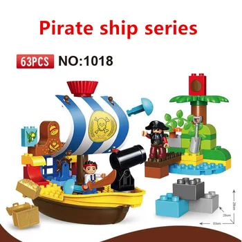 

63pcs Big Particles Pirate Series Jack's Pirate Ship Bucky Model Building Blocks Toys Compatible duploINGly Toys For Children