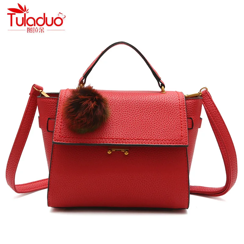

High Quality Women Tote Bag PU Leather Handbags Women Crossbody Bags Fashion Fur Ball Ladies Messenger Bag 2018 Top-Handle Bags
