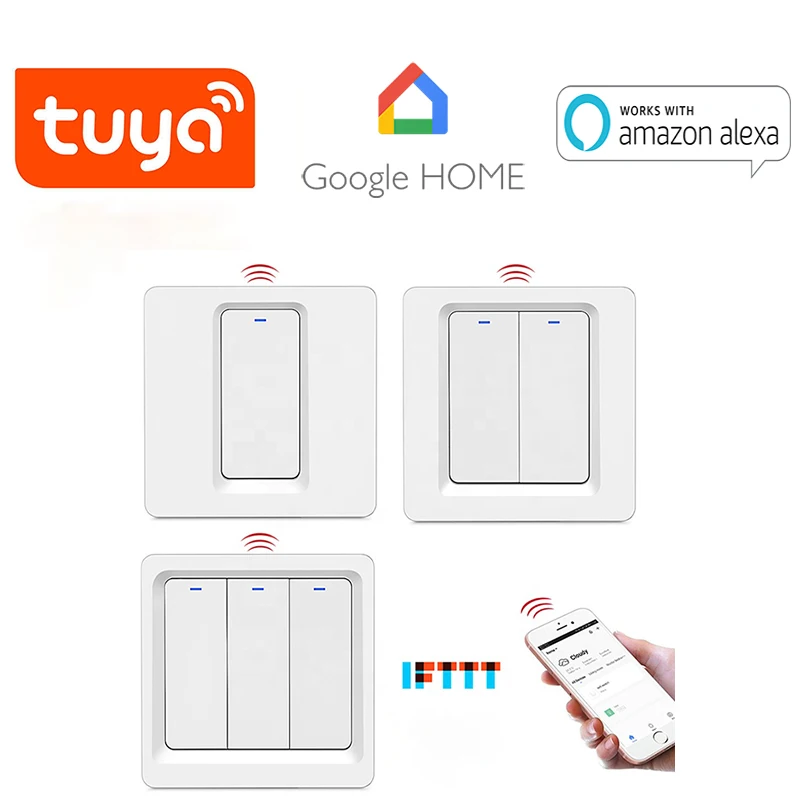 

EU Type 1/2/3 Gang Smart Light Switch Push Button Wifi Smart Wall Switch Smart Life IOS Android Alexa Google Home Voice Control
