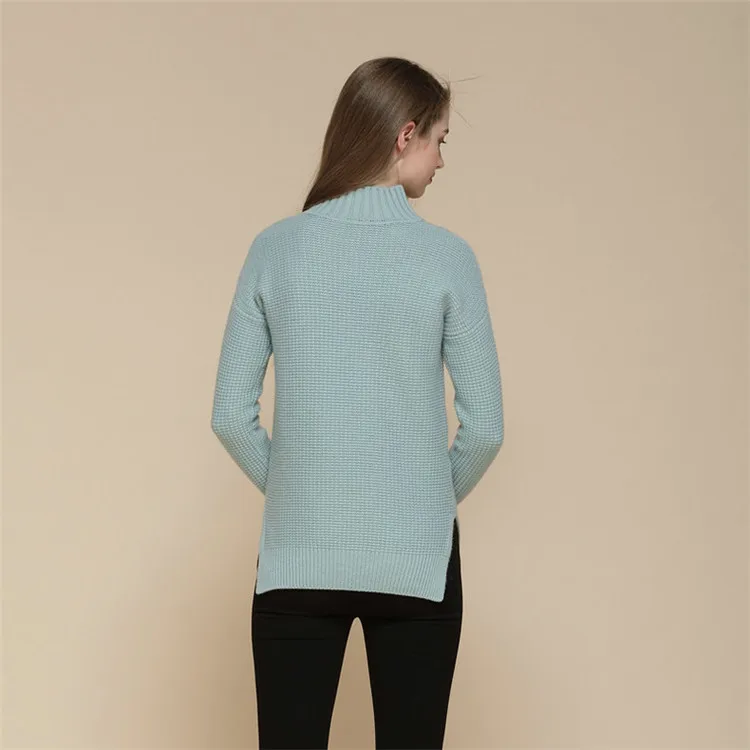  100%goat cashmere argyle knit women add thick pullover sweater stand collar open hem H-loose 3color