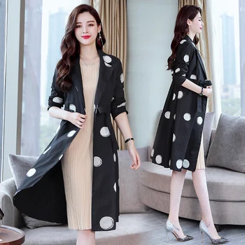 

Temperament Trendy Polka Dot Women's Windbreakers Fashion Generous Trench Coat For Women Elegant Office Work Casaco Feminino