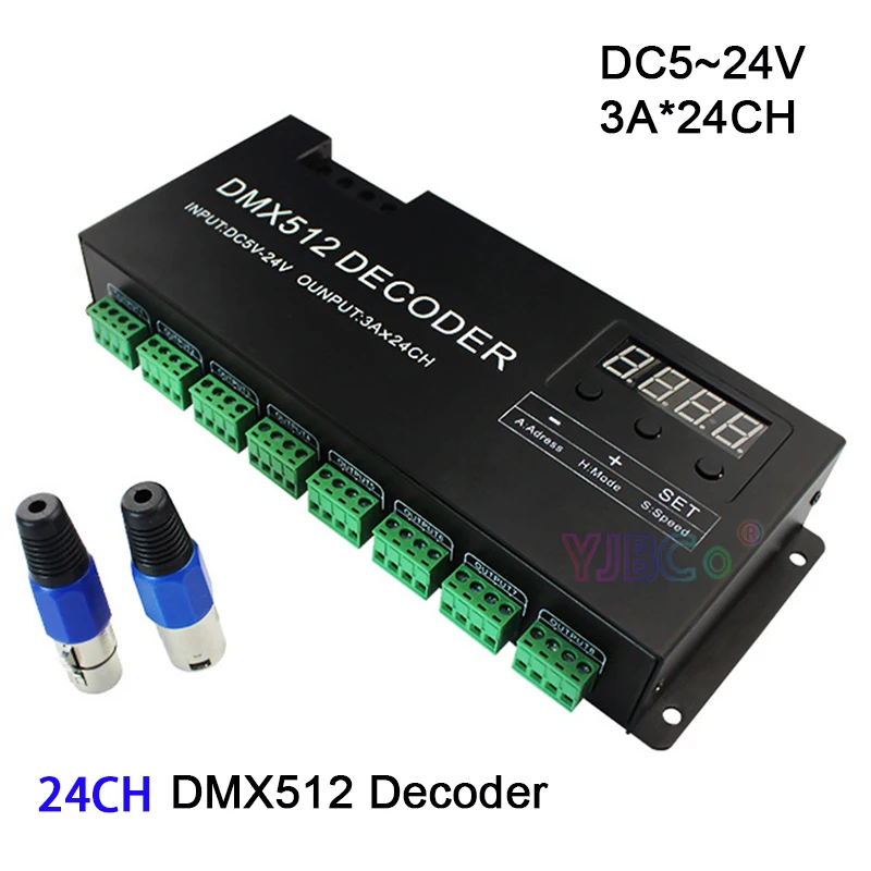 

DC5V 12V 24V 24 channel DMX512 decoder 3A*24CH single color RGB led strip Stage lighting controller PWM DMX512/1990 signal