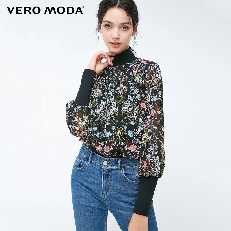

Vero Moda 2019 New Women's Spliced Floral Print Pleated Long sleeves Chiffon Tops | 318351501