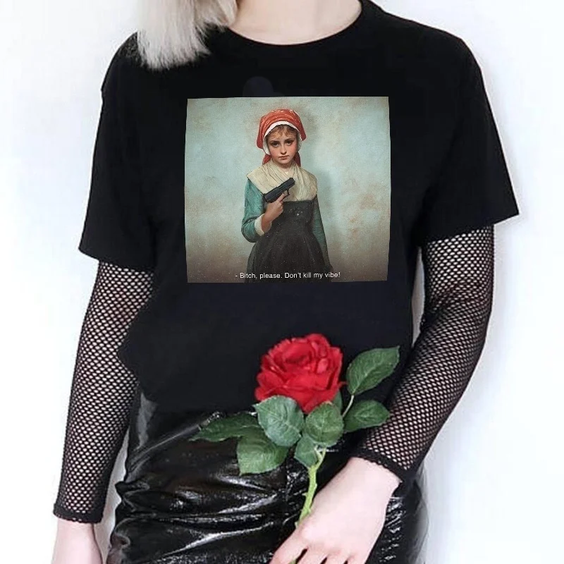

kuakuayu HJN Please,Don'T Kill My Vibe Letter Print Top Tee Funny Meme T-Shirt Tumblr Fashion Summer Cute Graphic Tee
