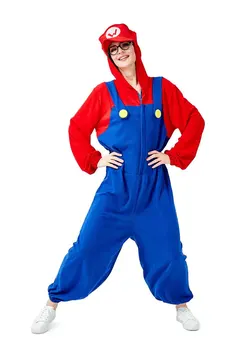

2019 New Adult Women Deluxe Green Plumber Costume Halloween Carnival Plumber Costume Red Green Jumpsuit&Pajamas For Lady