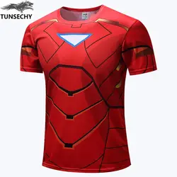Для мужчин футболка модная коллекция 2016 года эластичные компрессионные рубашка Рубашка с принтом Человека-паука супер героя с коротким