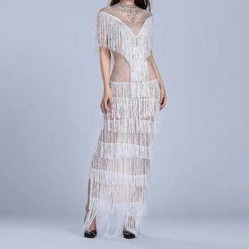 

Seamyla Women New Elegant Maxi Dress 2020 Vestidos Sexy Mesh Fringe Celebrity Evening Party Dresses Summer Club Runway Dress