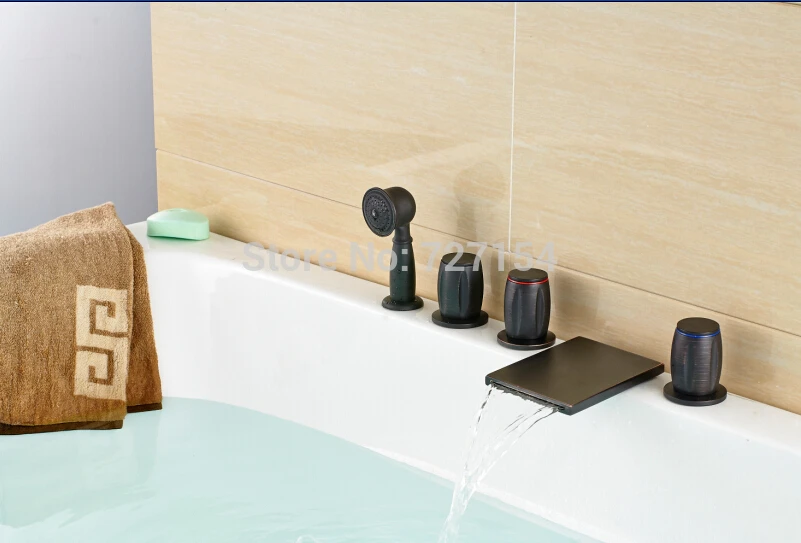 

Free Shipping! Deck Mounted Thin Spout Bathroom Tub Faucet Hand Shower Sprayer Deck Mounted Tap