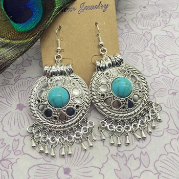 

Original style jewelry earrings Turquoise fringed Miao Silver Earrings FREE SHIPPING