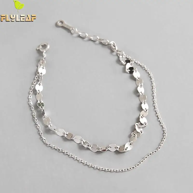 

Flyleaf INS Style Double Layer Round Sequins Chain Bracelets For Women Fashion 100% 925 Sterling Silver Jewelry