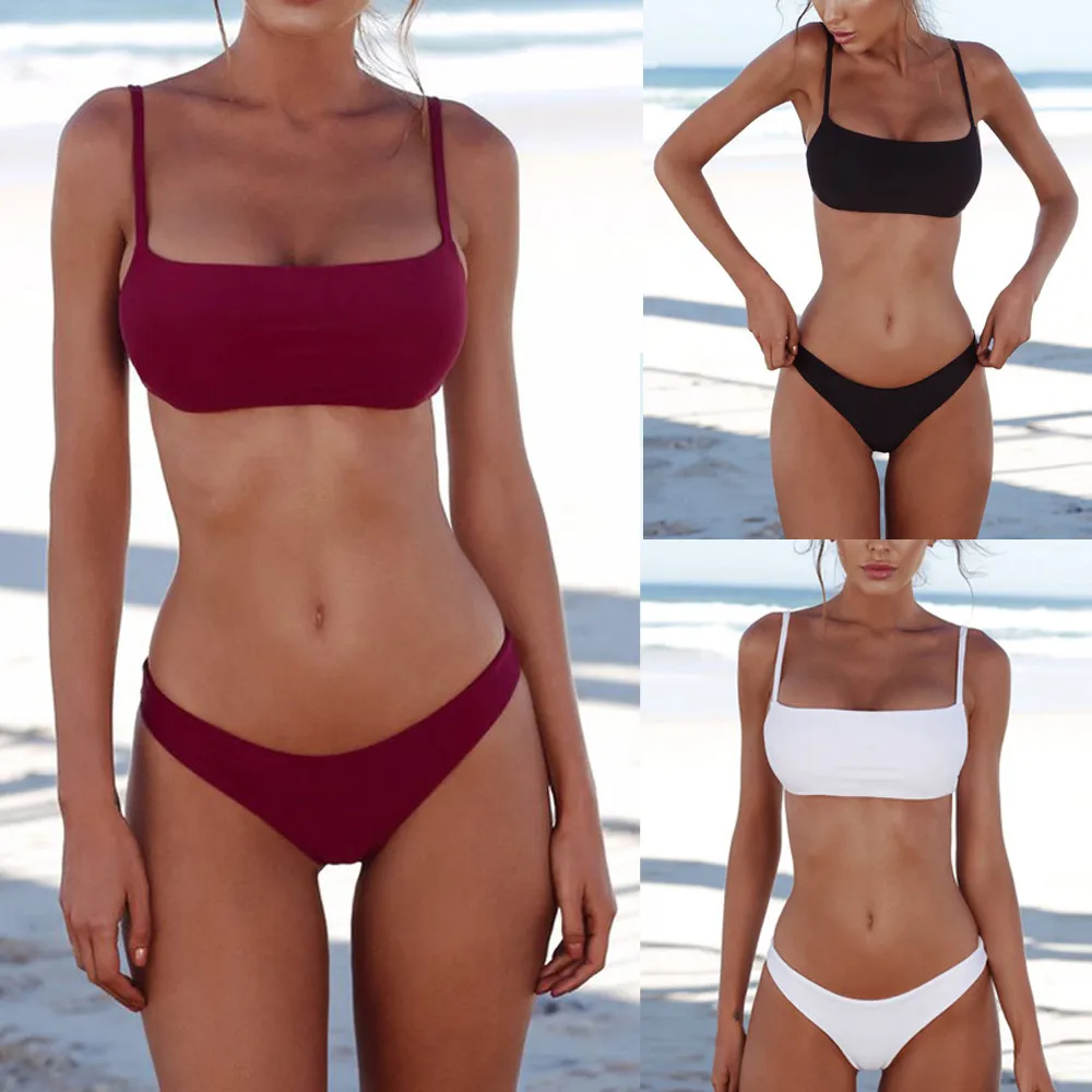 MUQGEW Dropshipping Sexy 2018 Bikini Set Solid Swimwear Brazilian Bikinis Women Beach Wear Swimsuit Popular Female Bathing Suit