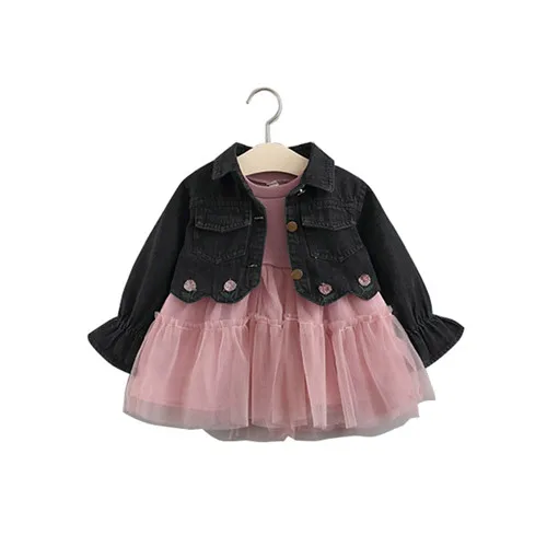Girls Clothes Autumn 2018 Denim Coat + Mesh Dress Set Girl Suit For Baby Girl Girls Christmas Outfit Fashion Clothing For Girls7