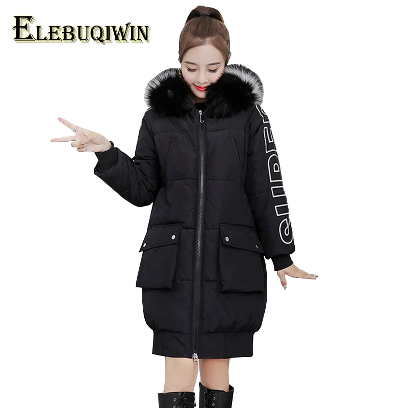 Nouveau De Black Hiver L450 Coton 2018 Survêtement Parka Lâche Fourrure Femmes Long Dames Chaud Casual white Épaissir Col Grande Veste Manteau Femelle Taille 40wwxd