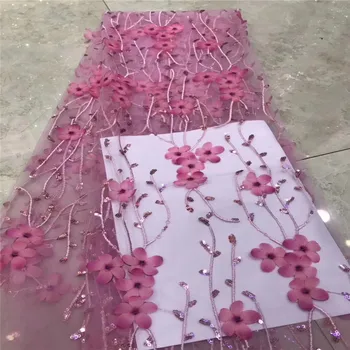 

Pink 3D Lace Fabric With Sequins And Applique High Quality African Tulle Lace Fabric 2018 Nigerian Lace Fabrics A1094-1
