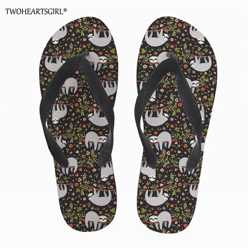 Twoheartsgirl милый Ленивец повседневное пляжные сланцы женские тапочки сандалии для девочек дизайн летние домашние плоские сланцы обувь - Цвет: L2348AB