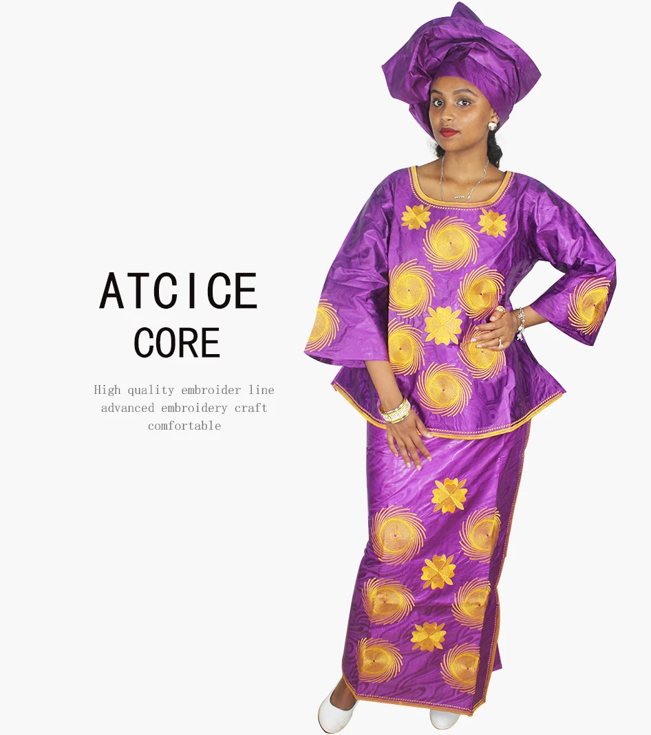 African Dress For Woman Bazin Riche Embroidery Design For Lady Top With Rapper LB006 african dress style