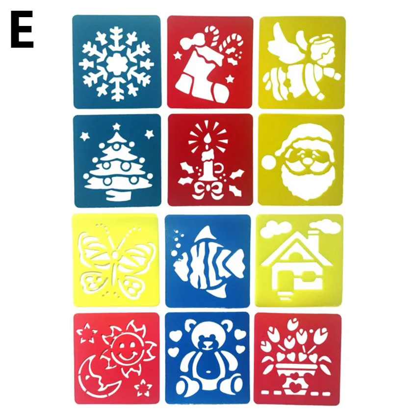 12Pcs Drawing Template Ruler School Painting Supplies DIY Graphic Template Art Drawing Template Drafting Tool Stencil Drawing - Цвет: E