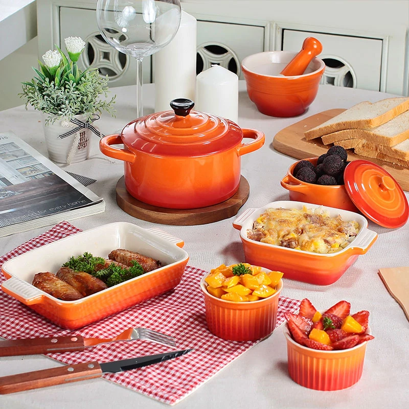 

Gradient Ramp Bakeware Set Ceramic Bowl Plate Rectangle Bake Pan Food Tray Baking Cheese Baked Bowl Pasta Plates Comal One Set