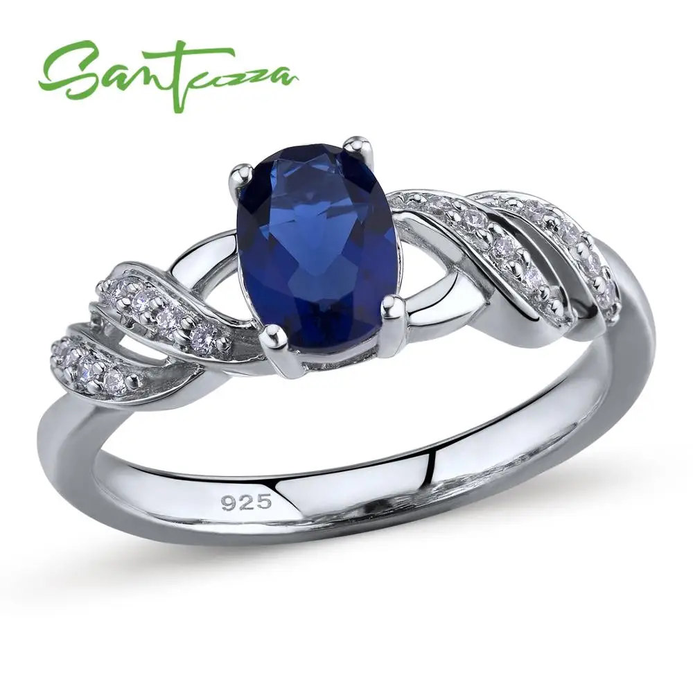

SANTUZZA Silver Ring For Women 925 Sterling Silver Fashion Round Rings for Women Blue Cubic Zirconia Ringen Party Jewelry