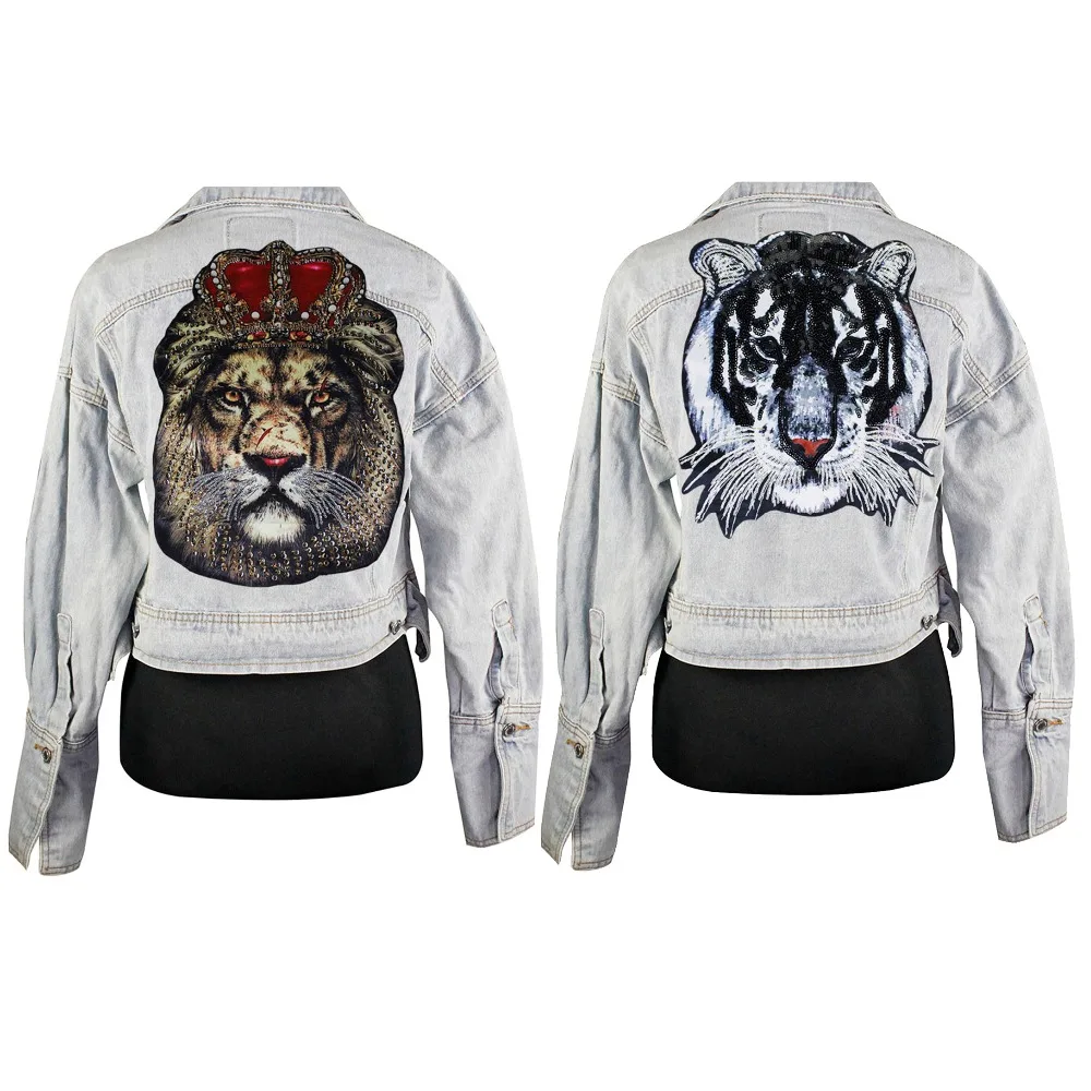 

Big Lion King Head tiger Patches Sequin Motifs Large Fabric Animal Patch Sew on Big T-shirt Jacket Sweater DIY Craft A39