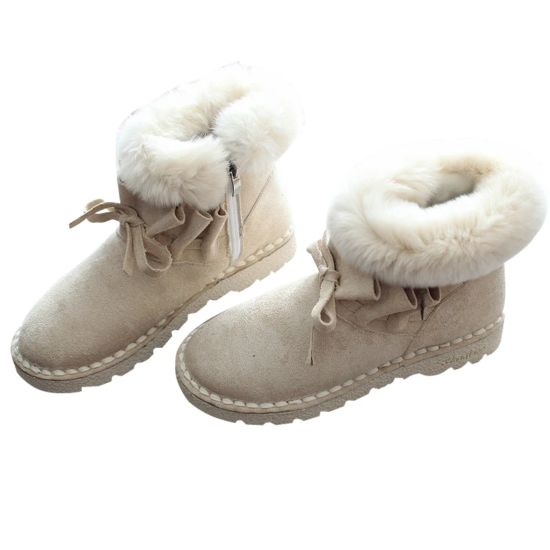 

warm flat shoes short boots fur rabbit ankle boots 2018 Winter new snow boots literary shoes