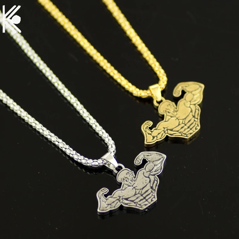 Men Dumbbell Charm Pendant Necklace Fitness Statement Necklace Jewelry for Sports Lovers Colar