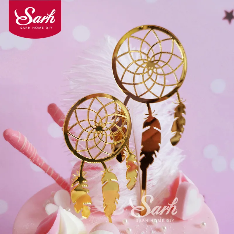 

Gold Acrylic Big Small Dreamcatcher Collection Cake Topper for Party Decoration Dessert lovely Gifts