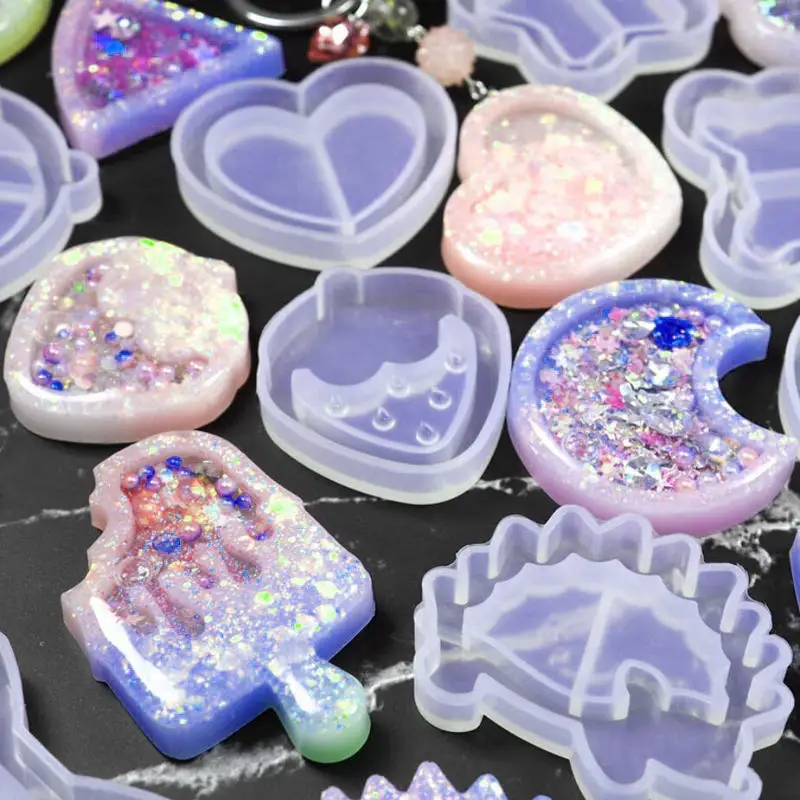 Kawaii Strawberry Shaker Silicone Molds Epoxy Resin Bear Star Popsicle Shaker Key Chain Charms Shiny Mold DIY Jewelry Craft Tool