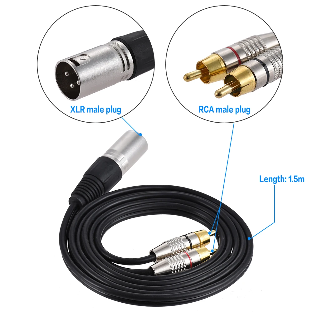 1 XLR штекер 2 RCA стерео аудио кабель Разъем Y разделительный провод шнур (1 5 м/4 9
