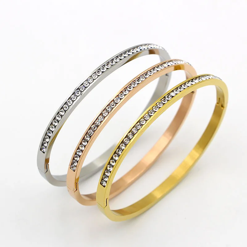 

Free Shipping Shining Round Rhinestone CZ Rose Gold Color / Silver Colour / Gold Color Stainless Steel Bangle