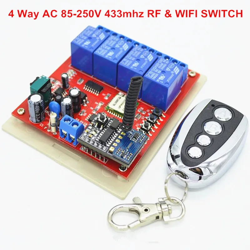 

2017 New Light Switch Smart Wifi Interrupt 4 Way 110V 220V AC Input+ 433.92mhz RF Remote Control Switches For Home