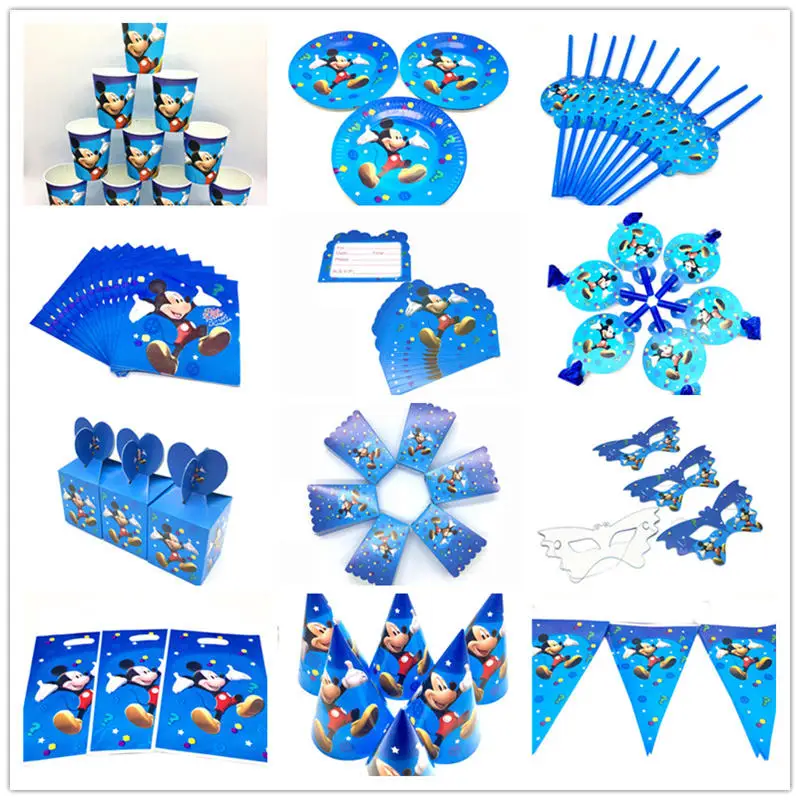 

Disney Mickey Mouse Theme Boy Birthday Party Paper Cup Plate Napkin Straw Wedding Event Party Cartoon Gift Bag Tablecover Supply