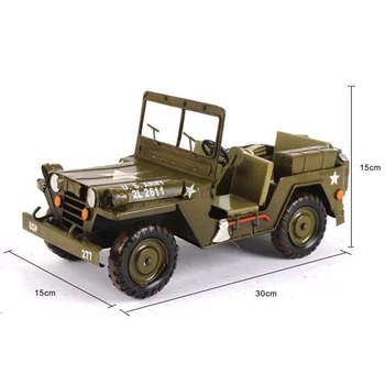 

VILEAD 11.8'' Iron Classic Car Model Green US Reconnaissance Vehicle Figurine Vintage Home Decor World War II Souvenirs Crafts