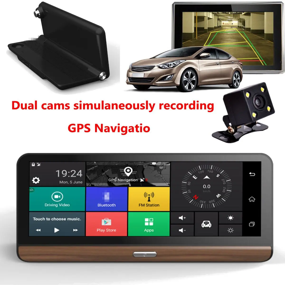 

KROAK 8'' Touch Screen 4G Wifi Dual Car Dashboard Camera HD 1080P Car DVR Video GPS Rearview G-Sensor With EU+AU/US Map