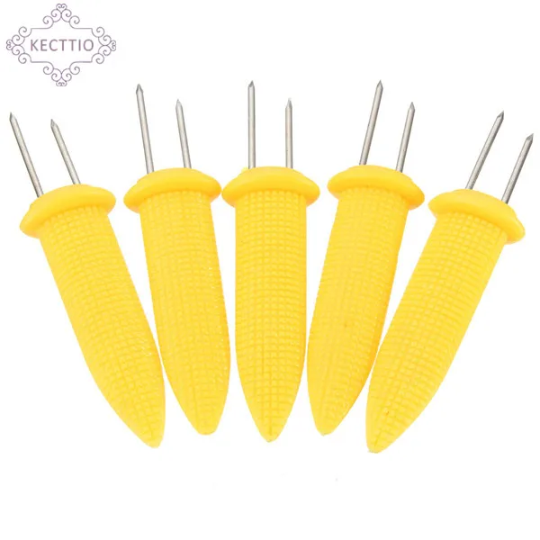 

KECTTIO 6pcs Jumbo Corn on the Cob Holders Skewers Prongs Kitchen Tool For Barbecue Yellow